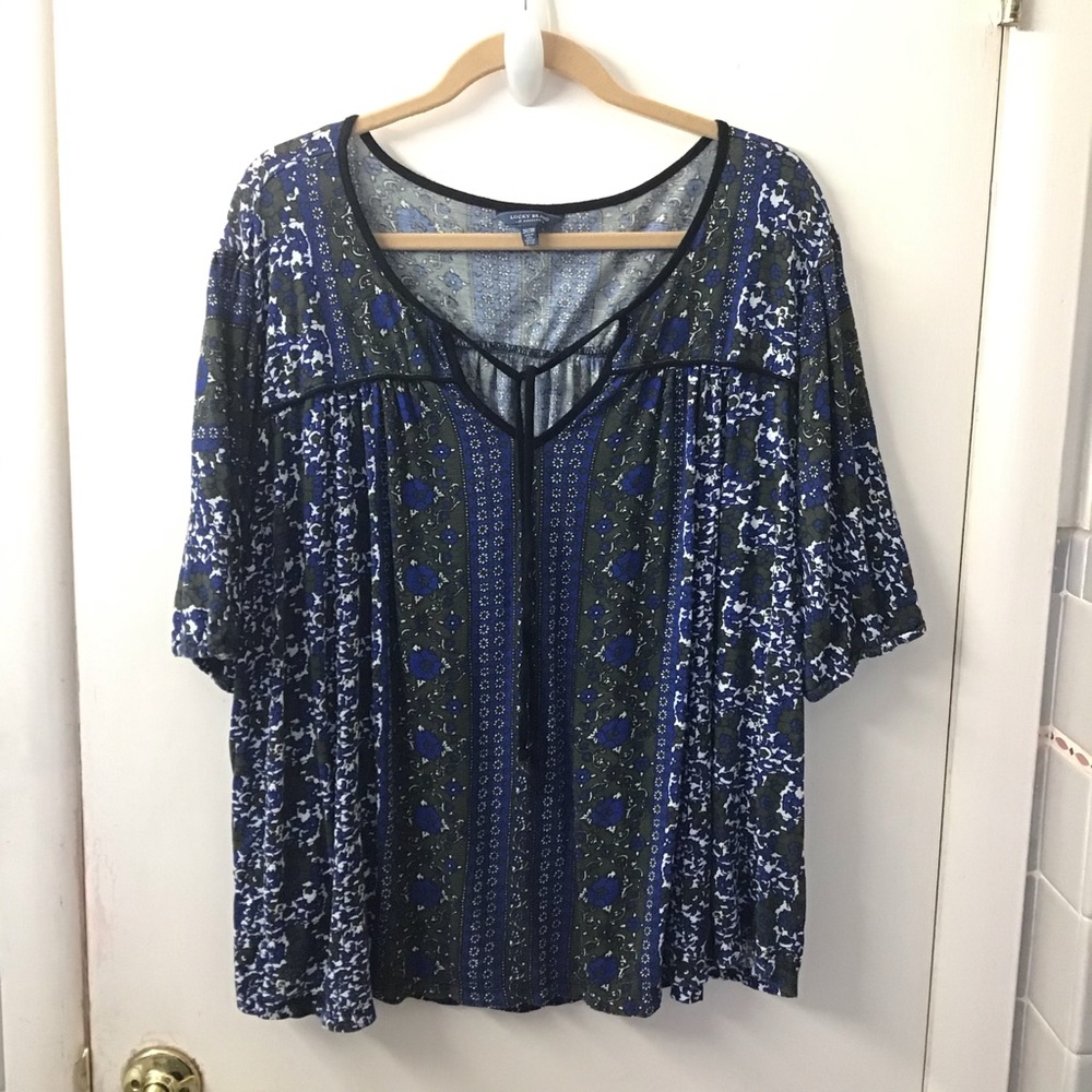 Lucky Brand Blue and Green flowy floral top